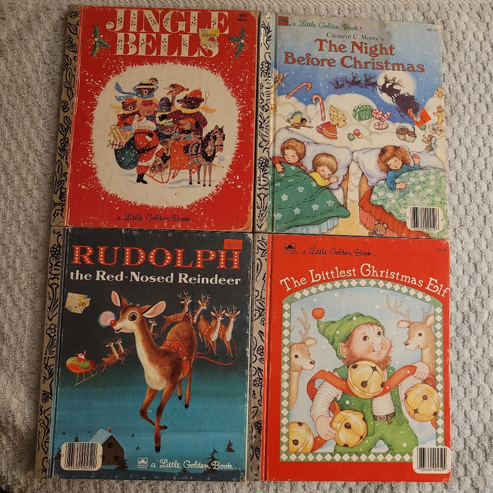 Little Golden Books 4 Book Christmas Collection Jingle Bells, Rudolph, Etc.